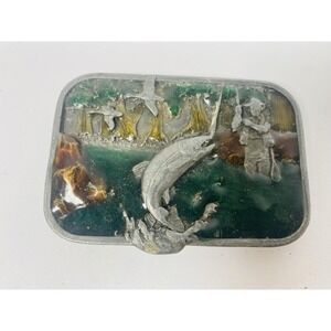 Trout Fly Fishing Fisherman Sportsman Vintage 1982 Siskiyou Belt Buckle Enamel